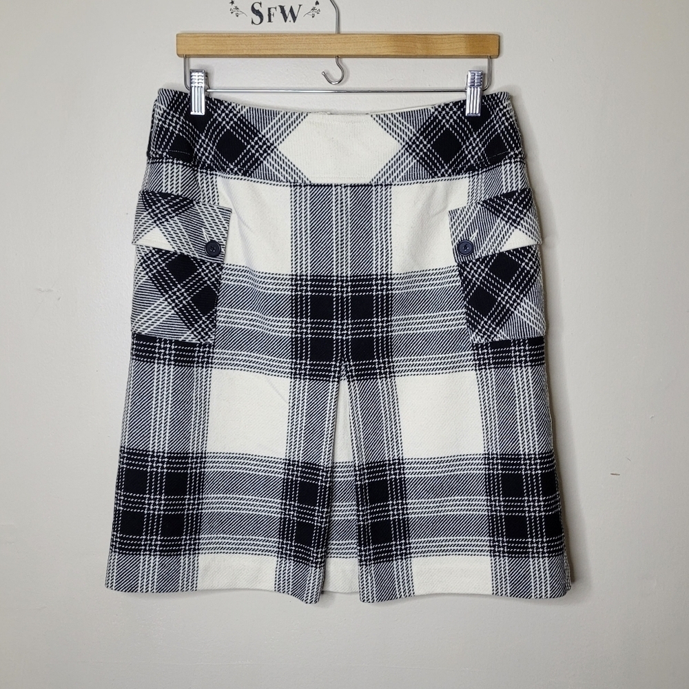 Talbots Vintage Plaid Skirt Size 12 Black & White Knit With Pockets Classic - Picture 2 of 8